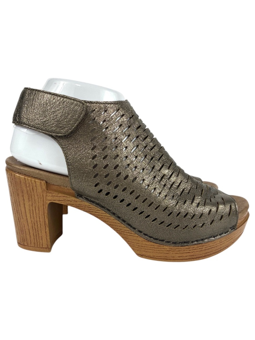 Dansko Danae Bronze Platform Sandals 8.5 9 Metallic Pewter Perforated Mules Clog